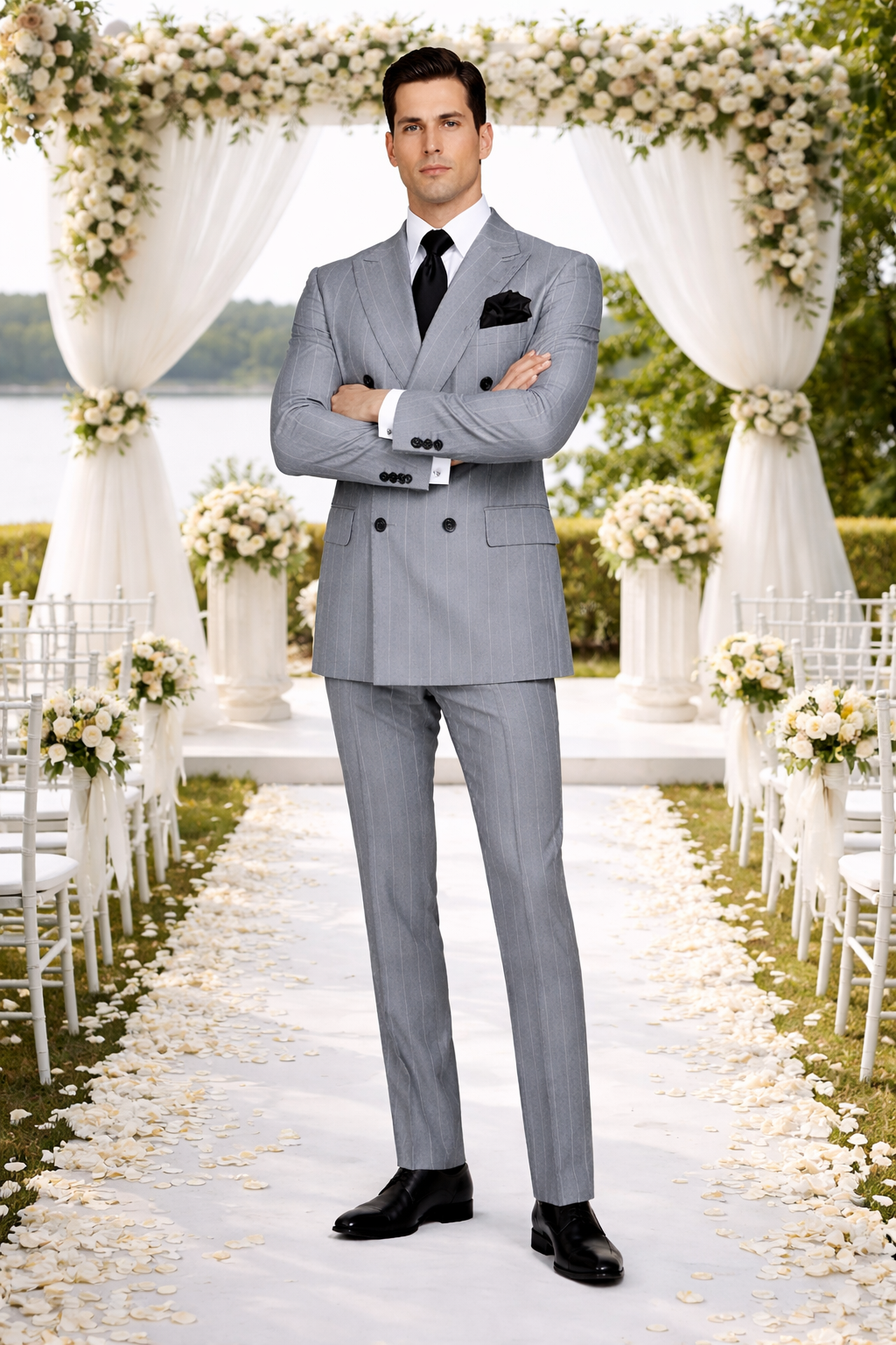 Rossiman Suit  - Classic Fit Athletic Cut 100% Wool Super 150s Italian Fabric Peak Lapel in Color Grey