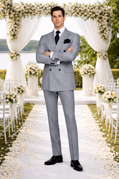 Rossiman Suit  - Classic Fit Athletic Cut 100% Wool Super 150s Italian Fabric Peak Lapel in Color Grey