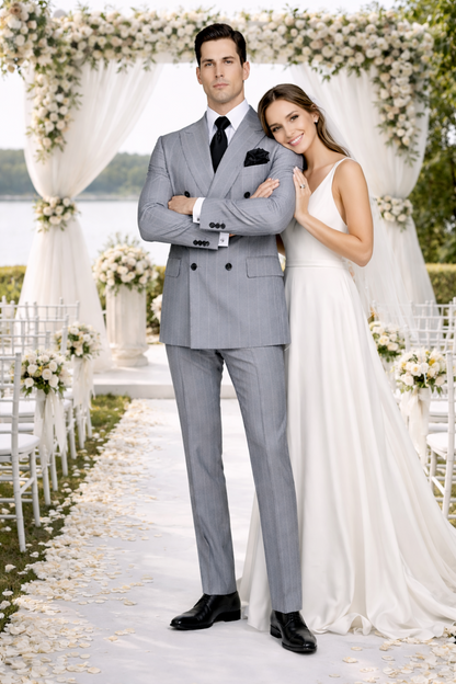 Rossiman Suit  - Classic Fit Athletic Cut 100% Wool Super 150s Italian Fabric Peak Lapel in Color Grey