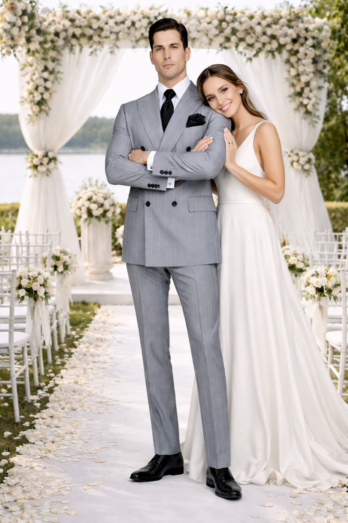 Rossiman Suit  - Classic Fit Athletic Cut 100% Wool Super 150s Italian Fabric Peak Lapel in Color Grey