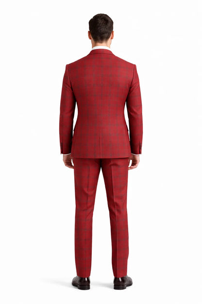 Rossiman Suits Brand - Plaid Textured Double breasted Style - Windowpane Pattern in Color Red and Blue