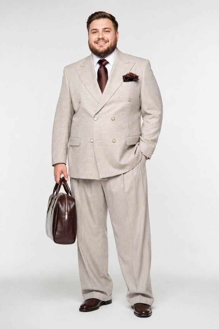 Suits With Baggy Pleated Pants - Wide Leg Pants 100% Wool - Classic Fit in Light Brown Color by Rossiman
