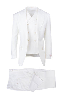 Tiglio Italian Suit - Real Wool Fabric Super 150's San Giovesse off White, Wide Leg Suit & Vest super 150" wool in Color Off White