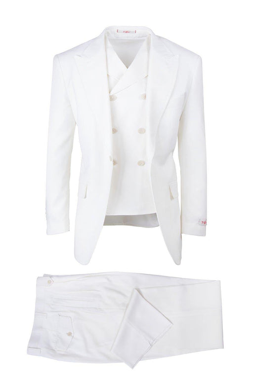 Tiglio Italian Suit - Real Wool Fabric Super 150's San Giovesse off White, Wide Leg Suit & Vest super 150" wool in Color Off White