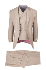 Tiglio Italian Suit - Real Wool Fabric Super 150's San Giovesse Tan, Wide Leg Suit & Vest in Color Tan