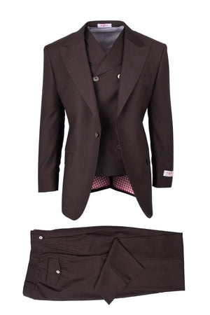 Tiglio Italian Suit - Real Wool Fabric Super 150's San Giovesse Brown, Wide Leg Suit & Vest in Color Brown