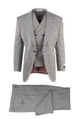 Tiglio Italian Suit - Real Wool Fabric Super 150's San Giovesse Black and White Check, Wide Leg Suit & Vest in Color Black and White