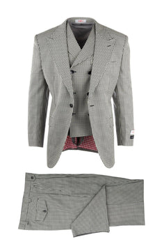 Tiglio Italian Suit - Real Wool Fabric Super 150's San Giovesse Black and White Check, Wide Leg Suit & Vest in Color Black and White