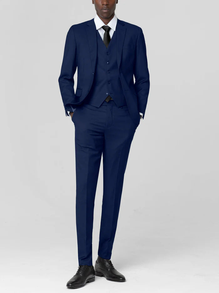 Royal Blue Birdseye Modern 2-Button Three Piece Suit Modern Fit