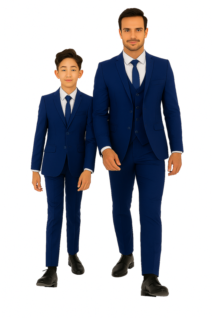Father and Son Suits -  Royal Blue Boys Suit Perry Ellis Vested Boy's Wedding Suit in Royal Blue