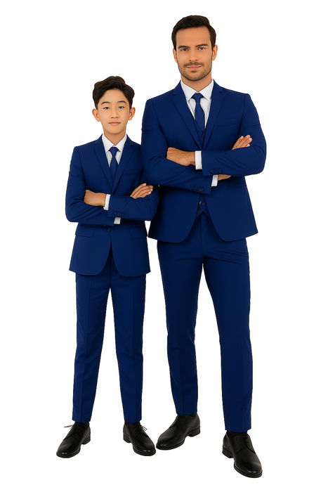 Father and Son Suits -  Royal Blue Boys Suit Perry Ellis Vested Boy's Wedding Suit in Royal Blue
