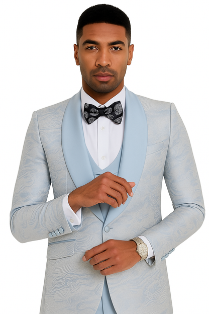2025 Prom Special Blue Tuxedo Suit w/ Double-Breasted Vest by Tazzio - Image 8