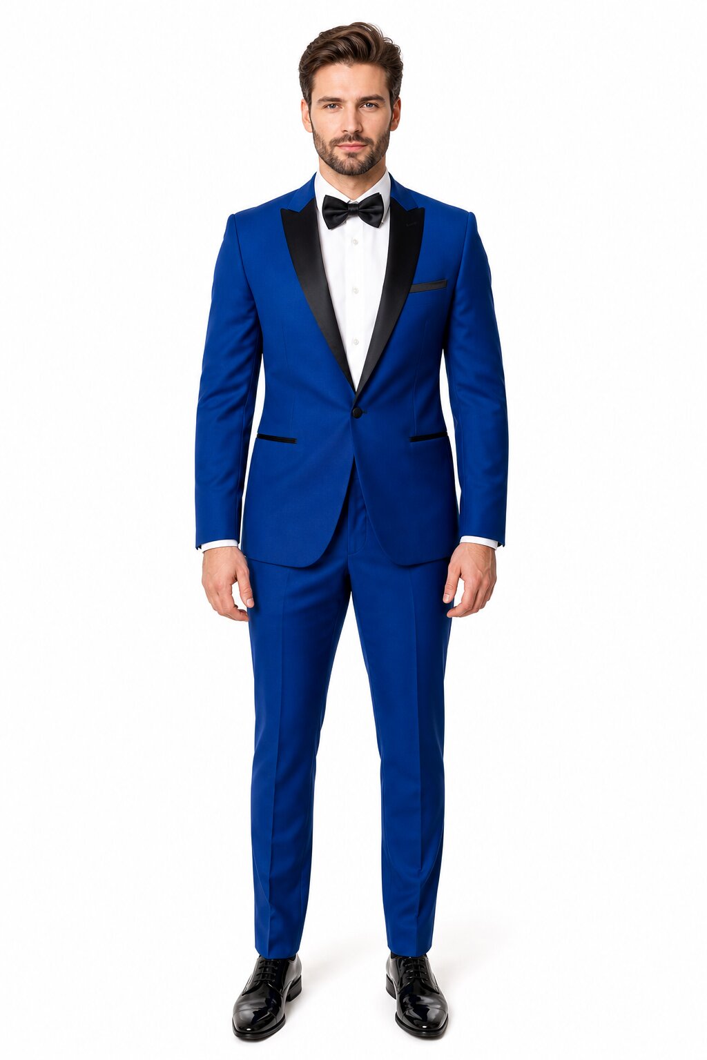 Men'S 1 Button Royal Blue Tuxedo Black Lapeled Dress Suits For Men Dinner Jacket