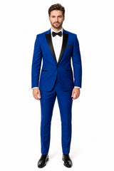 Men'S 1 Button Royal Blue Tuxedo Black Lapeled Dress Suits For Men Dinner Jacket