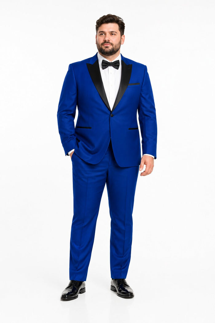 Men'S 1 Button Royal Blue Tuxedo Black Lapeled Dress Suits For Men Dinner Jacket