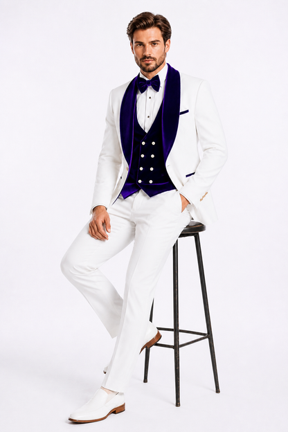 Wedding Tuxedo - Groom Suit - White and Royal Blue Prom Suit