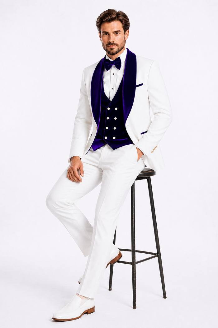 Wedding Tuxedo - Groom Suit - White and Royal Blue Prom Suit