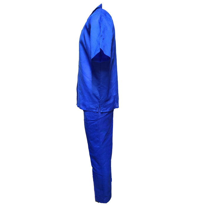 Mens Royal Blue Linen Shirt and Pants Casual Outfit Set