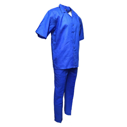 Mens Royal Blue Linen Shirt and Pants Casual Outfit Set
