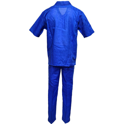 Mens Royal Blue Linen Shirt and Pants Casual Outfit Set