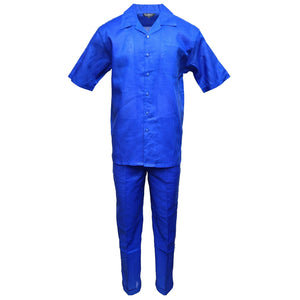 Mens Royal Blue Linen Shirt and Pants Casual Outfit Set