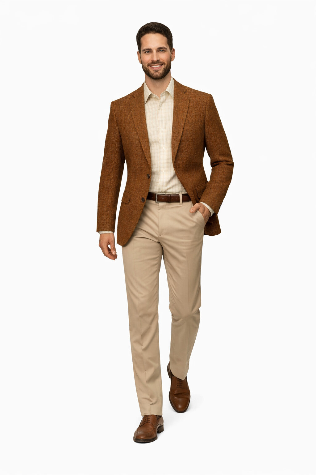 Mens Burnt Orange Harris Tweed Blazer – Classic Wool Check Pattern Formal and Casual Jacket in Brown Rustish Copper Color - Image 4