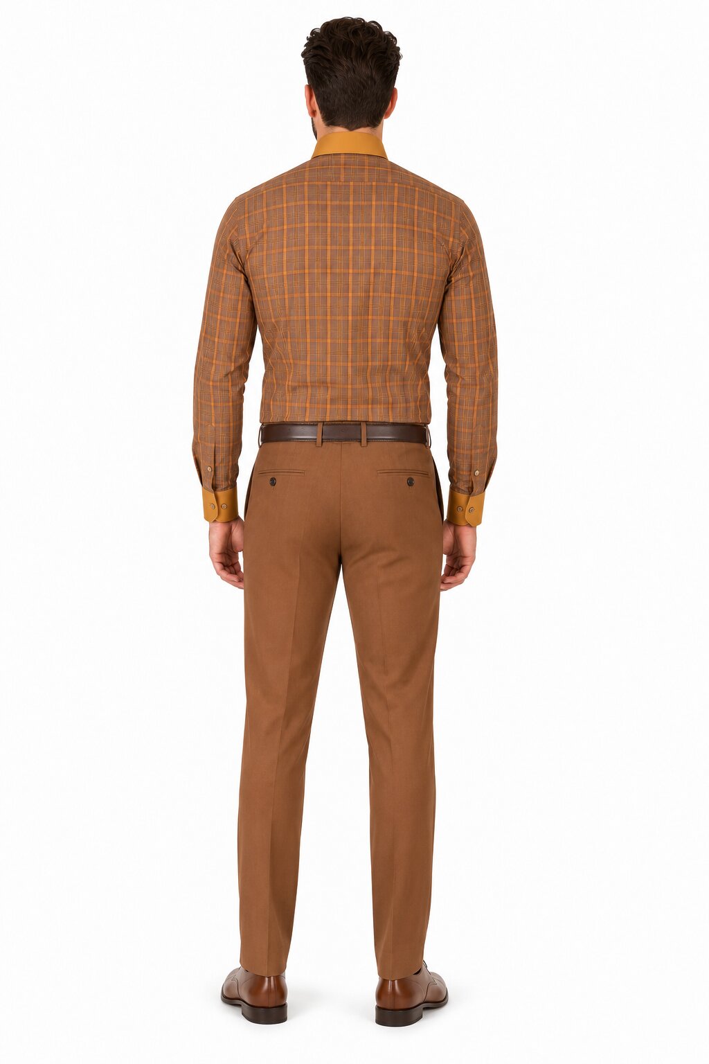 Rust Tone on Tone Check Pattern Dress Shirt Set with Cuff