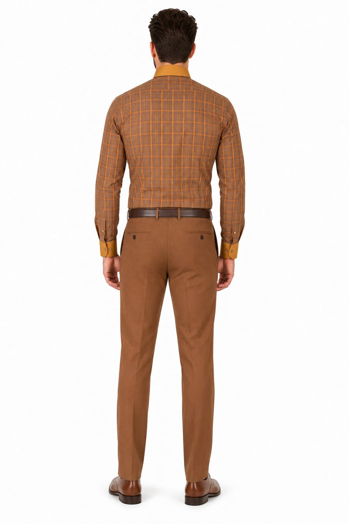 Rust Tone on Tone Check Pattern Dress Shirt Set with Cuff