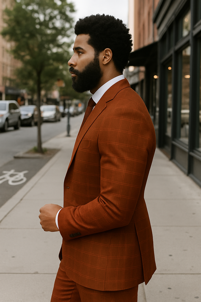 Wool Suit - Italian Made Business Suit by Statement Men's 3 Piece 100% Wool Modern Fit Suit - Sharp Plaid Pattern