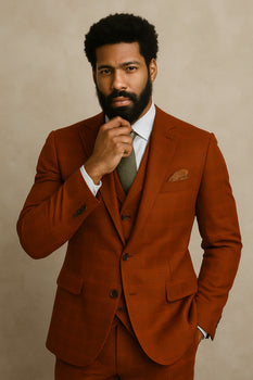 Wool Suit - Italian Made Business Suit by Statement Men's 3 Piece 100% Wool Modern Fit Suit - Sharp Plaid Pattern