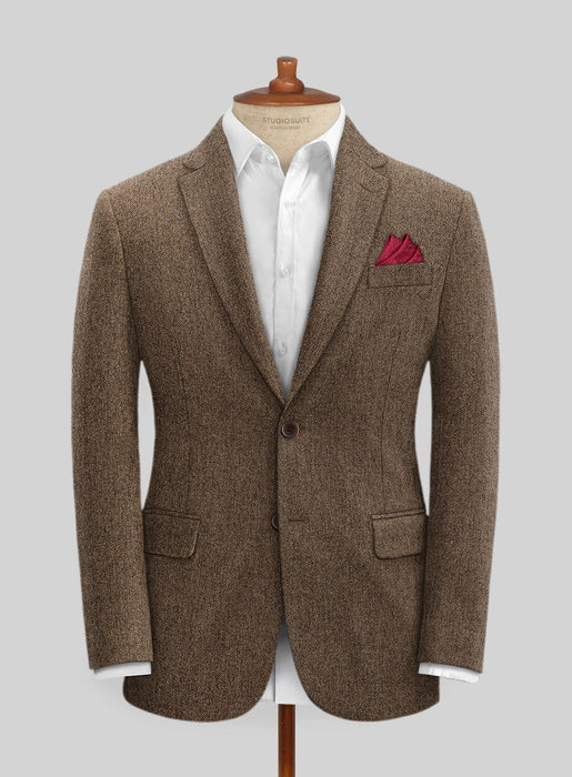 Rust Wool Tweed Suit – Heritage Herringbone Design for Men