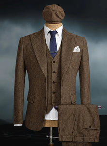Brand New Quality 1920's English Style Peaky Blinders Style Vested Peaky Blinder Suit - Peaky Blinders Outfit + Overcoat + Hat (Peaky Blinder Custome)