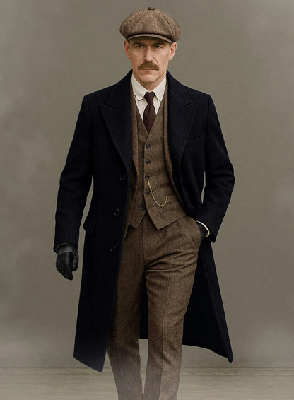 Men's Black Full-length Sleeves Buttoned Closure Peaky Blinders Suit - Peaky Blinders Outfit + Overcoat + Hat (Peaky Blinder Custome) - Image 30
