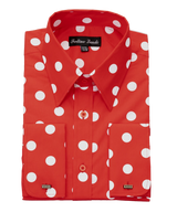Mens Fashion Polka Dot Dress Shirt – Red White Cotton French Cuff Design