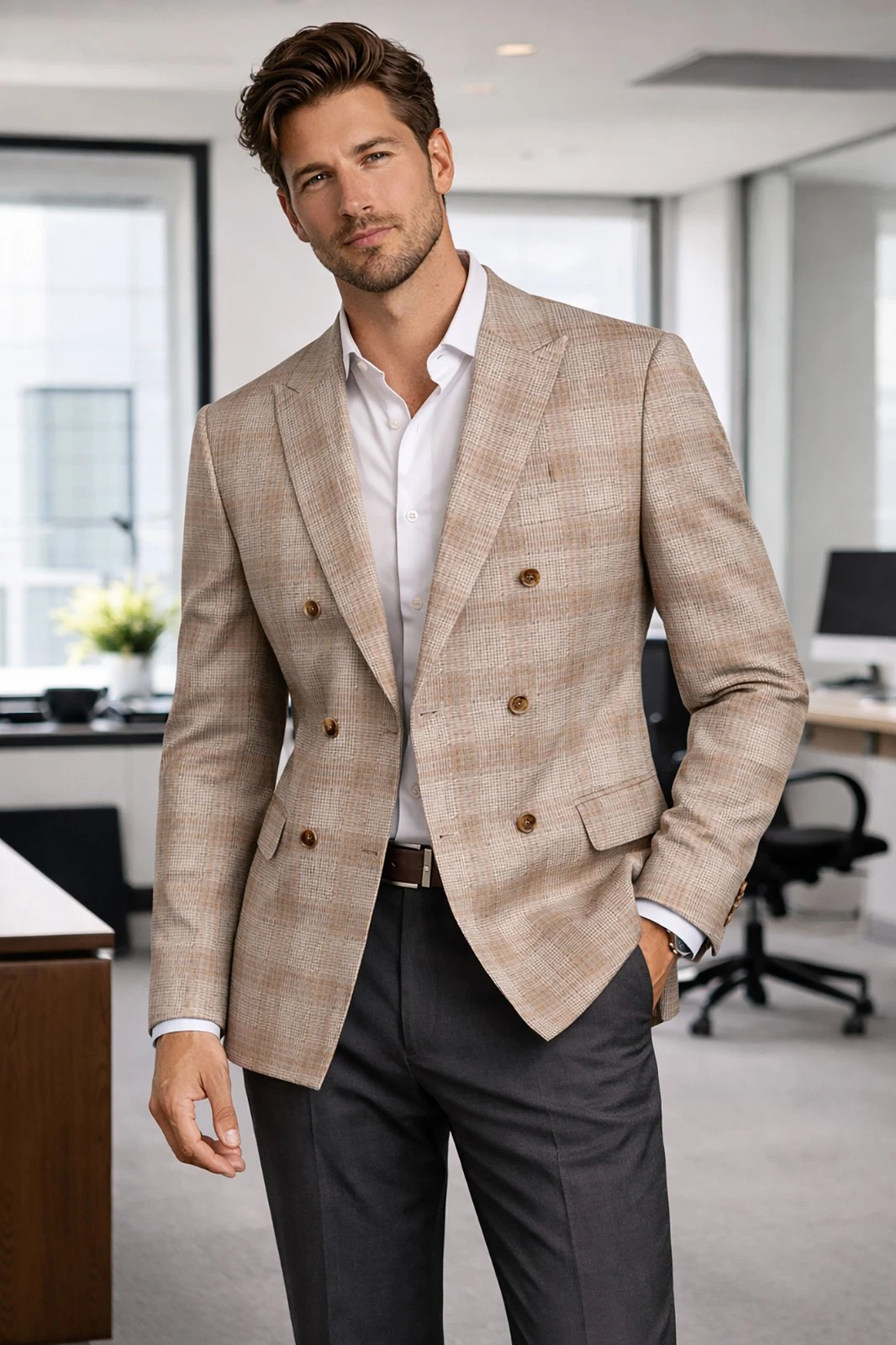 Men Regular-Fit Windowpane Blazer Jacket