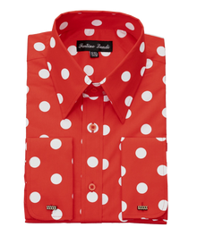 Mens Fashion Polka Dot Dress Shirt – Red White Cotton French Cuff Design