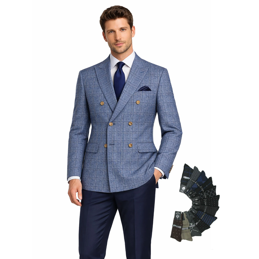 Men Regular-Fit Windowpane Blazer Jacket Blue / 52 Regular