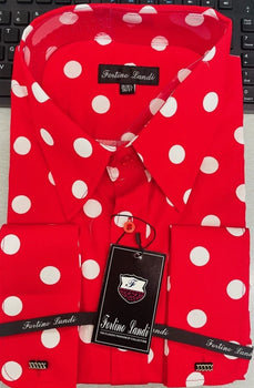 Mens Fashion Polka Dot Dress Shirt – Red White Cotton French Cuff Design