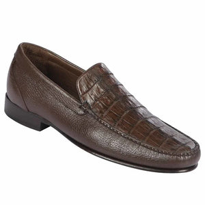 Men’s Brown Genuine Crocodile & Calfskin Leather Slip-On Dress Shoes