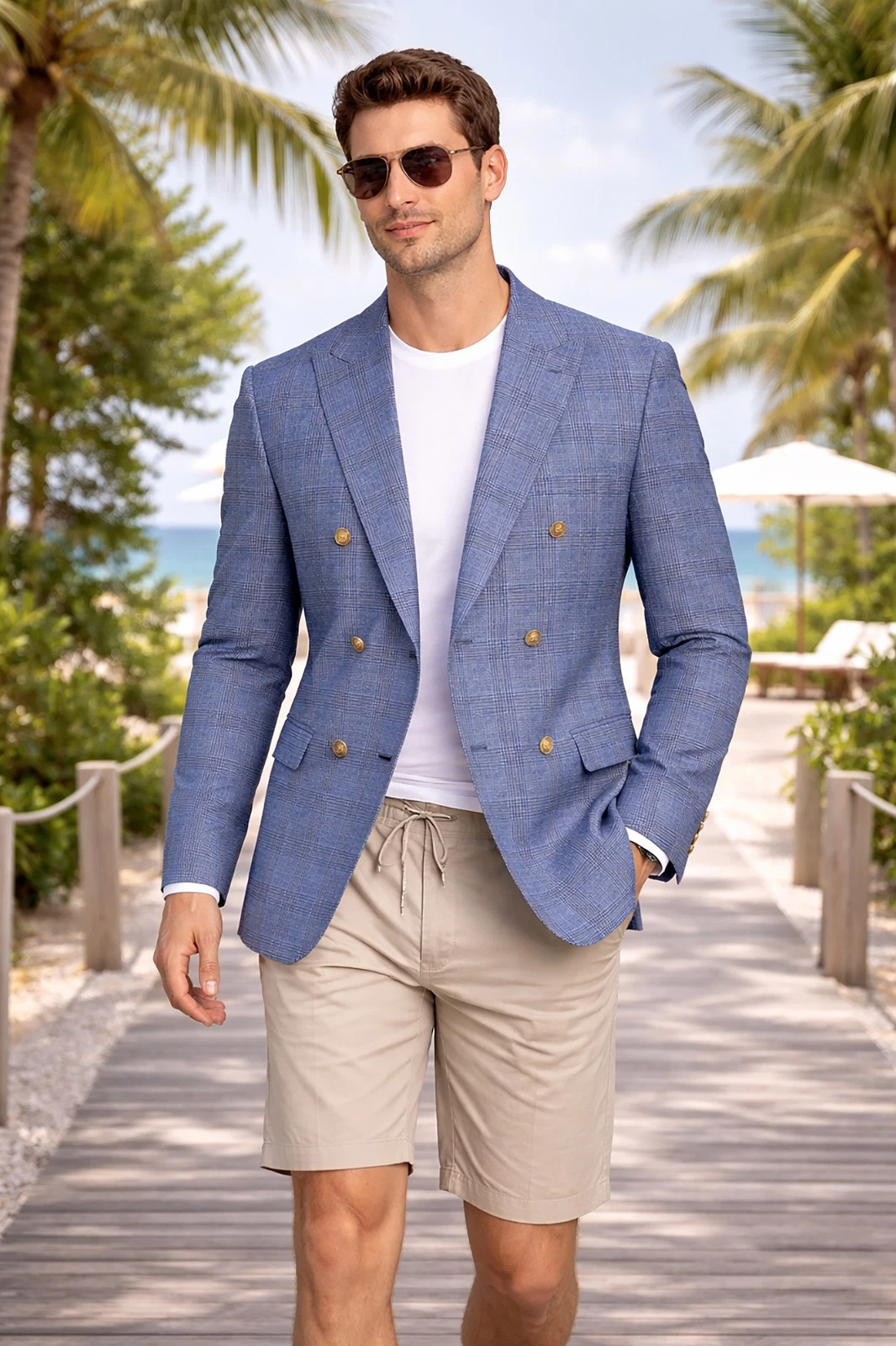 Men Regular-Fit Windowpane Blazer Jacket