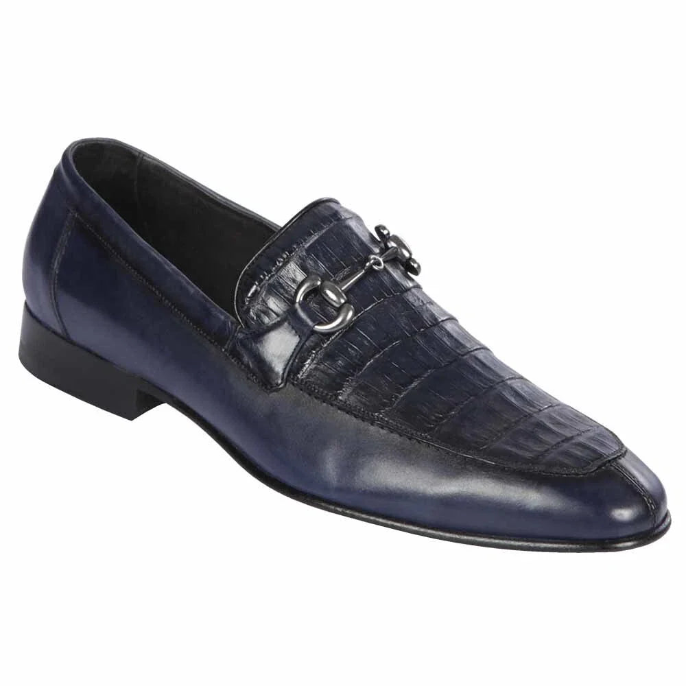Men's Navy Exotic Leather Slip-On Loafers – Crocodile & Calfskin Blend by Alligator Warehouse