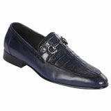 Men's Navy Exotic Leather Slip-On Loafers – Crocodile & Calfskin Blend by Alligator Warehouse