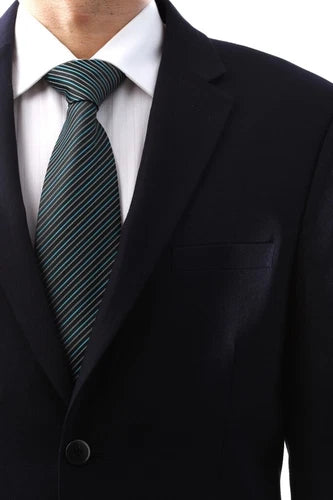 Men’s 2-Button Navy Blazer – Superior Wool-Feel Microfiber Jacket