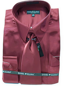 New Wine/Burgundy ~ Maroon ~ Wine Color Satin Dress Shirt Tie Combo Shirts