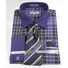 Purple French Cuff With Collar Window Pane Pattern Men'S Dress Shirt
