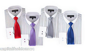 Striped From George Slim Tie White Collar Two Toned Contrast Multi-color Men's Dress Shirt