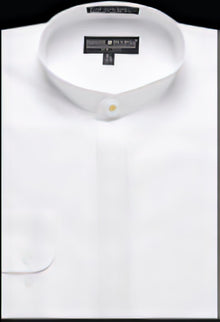Men'S Collarless Embroidered Mandarin Banded Preacher Round Style Collar White Men'S Dress Shirt