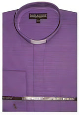 Men's mandarin collarless Preacher Round Style purple shirt ~ Poly&cotton fabric dress Men's Dress Shirt