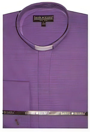 Men's mandarin collarless Preacher Round Style purple shirt ~ Poly&cotton fabric dress Men's Dress Shirt