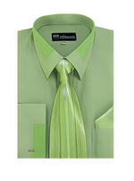 Olive Spread Collar  French Cuff + Tie + Handkerchief Set Men's Dress Shirt